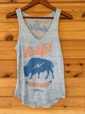 ROKFIT | Women’s Medium Blue Burnout Buffalo Graphic Tank Top USA